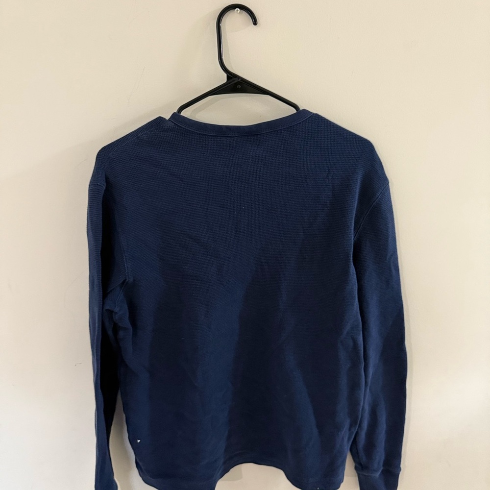 Lacoste Men's Long Sleeve Henley Waffle Knit T-Shirt in Navy Blue Medium - Picture 3 of 7